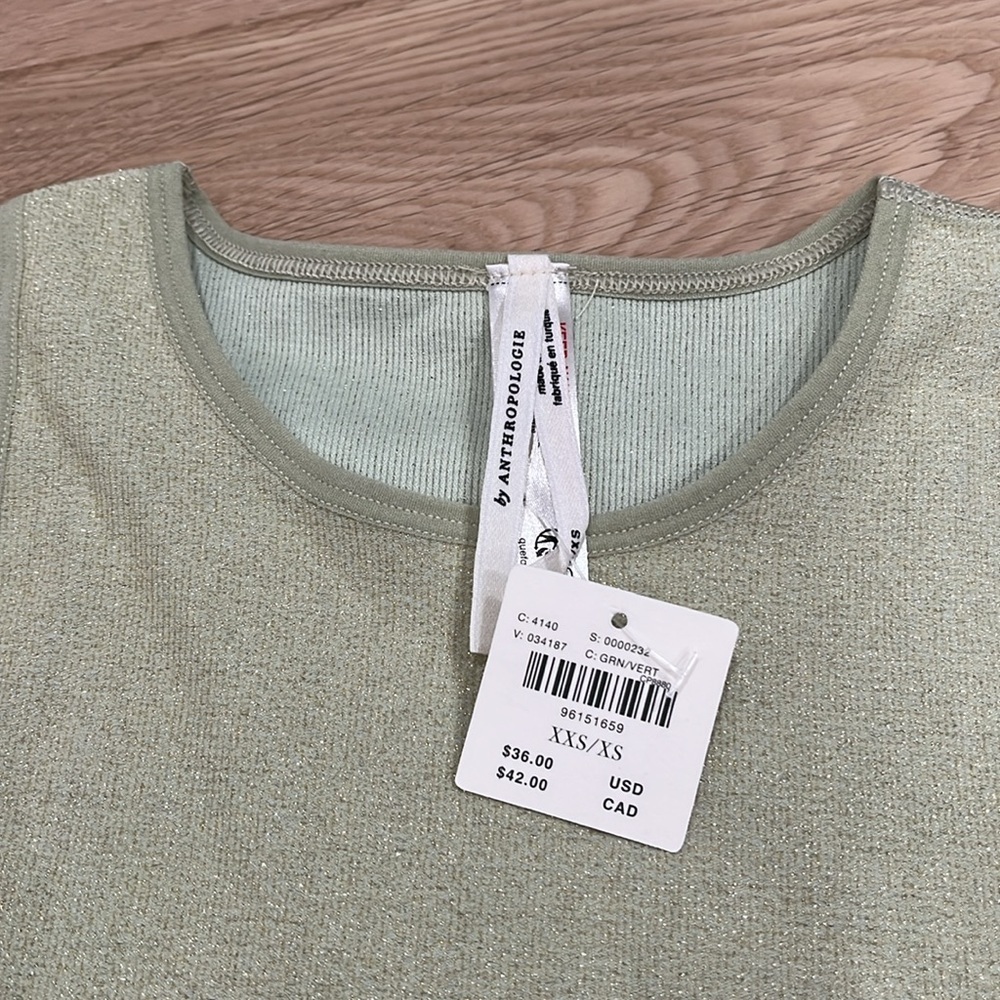 NWT ANTHROPOLOGIE The Reegan Seamless Lurex Ribbed Cropped Tank Green XXS/XS - Picture 6 of 8